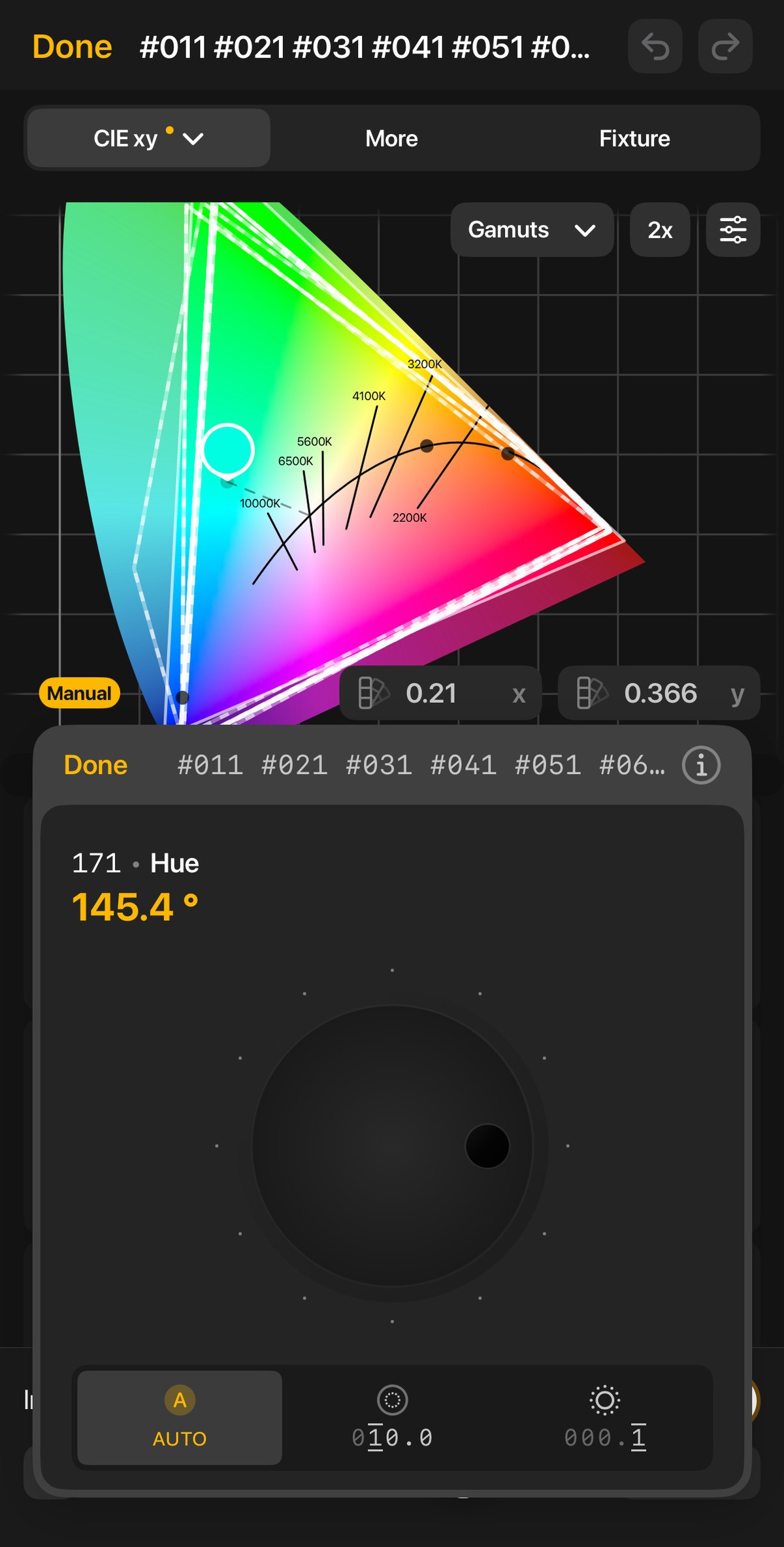 Slyyd app — CIE xy with hue fine-adjustment