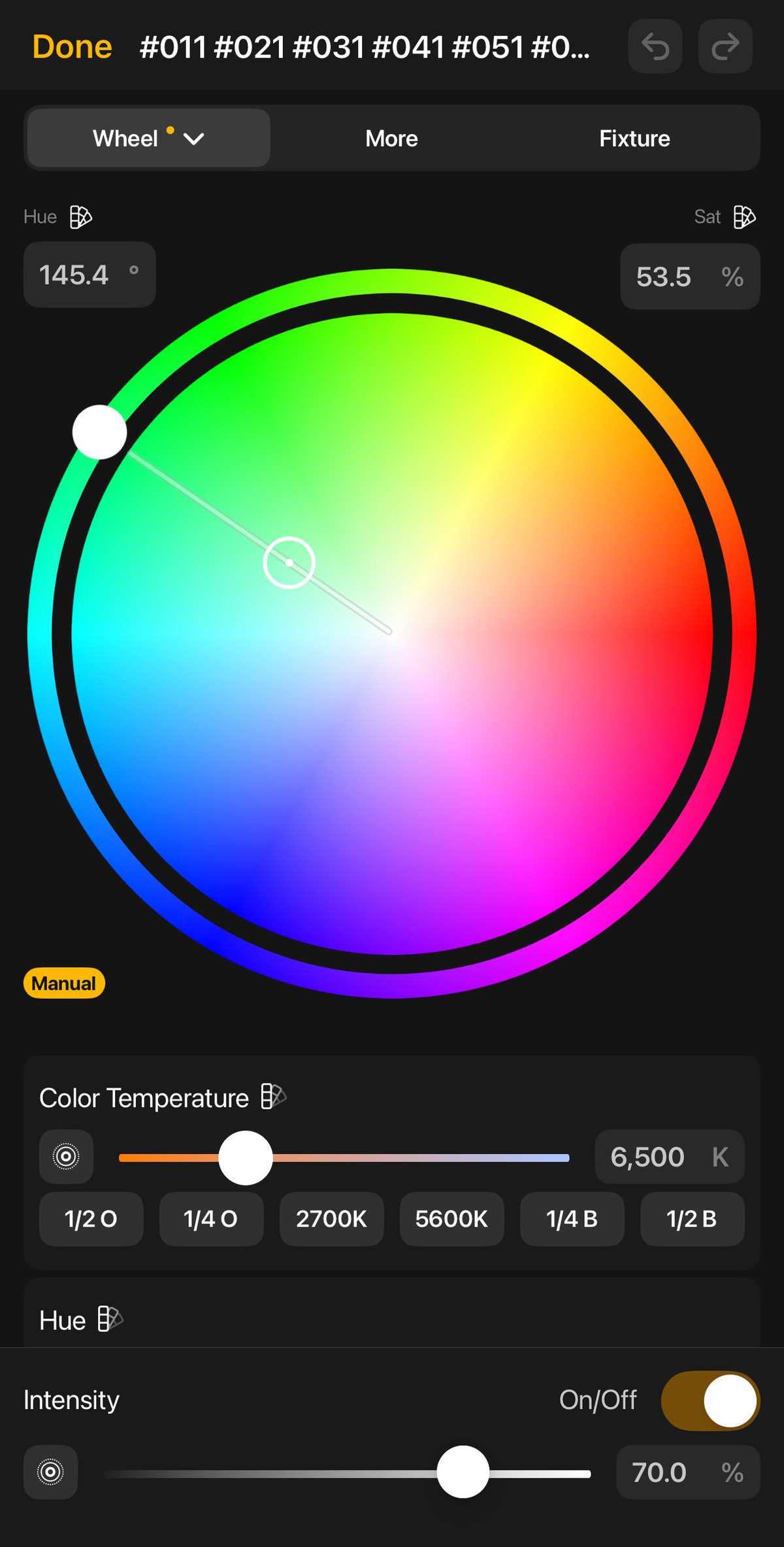 Slyyd app — HSV color wheel input