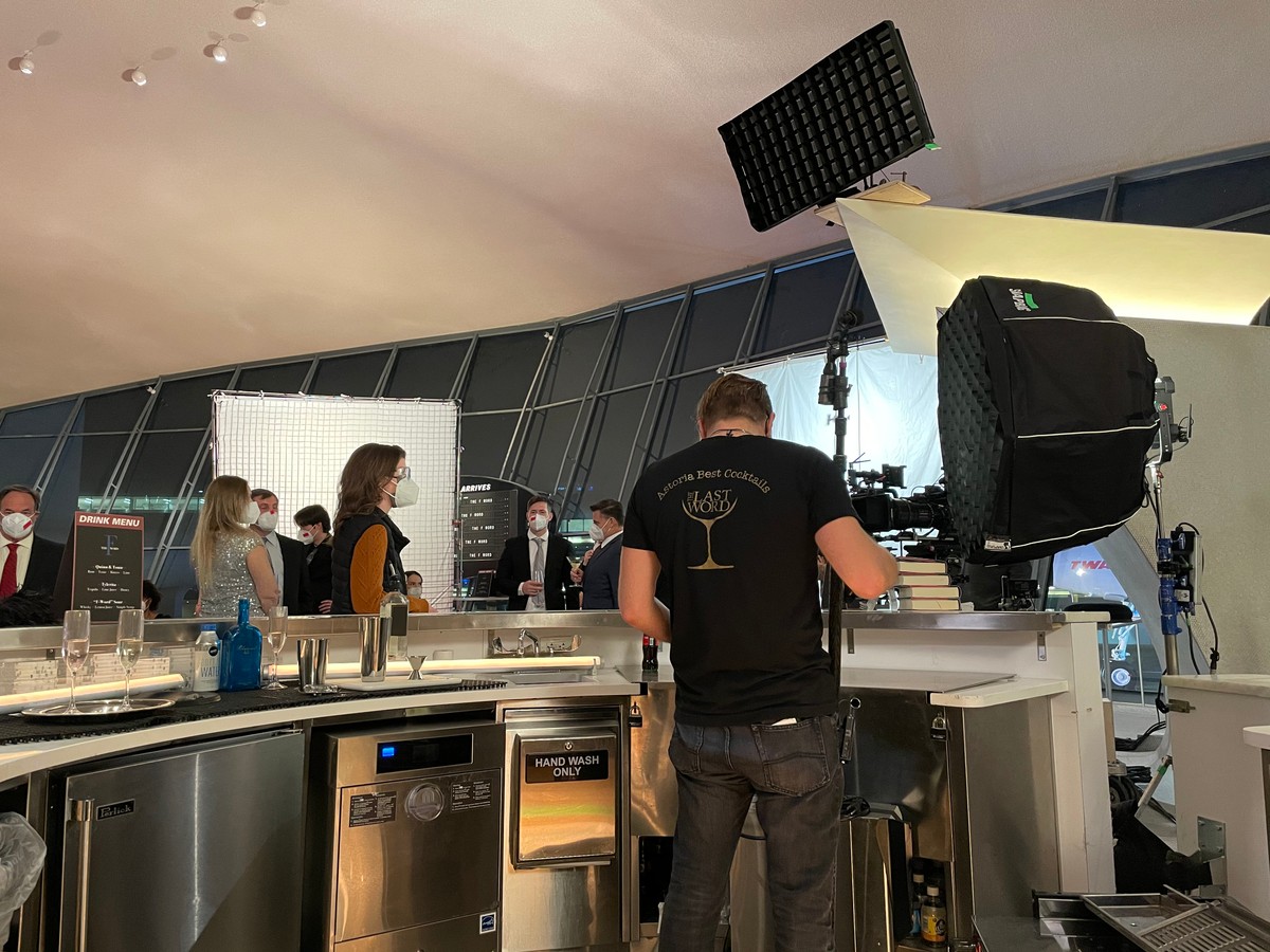 Season Seven on-location LED soft panel rig with masked actors visible in the background