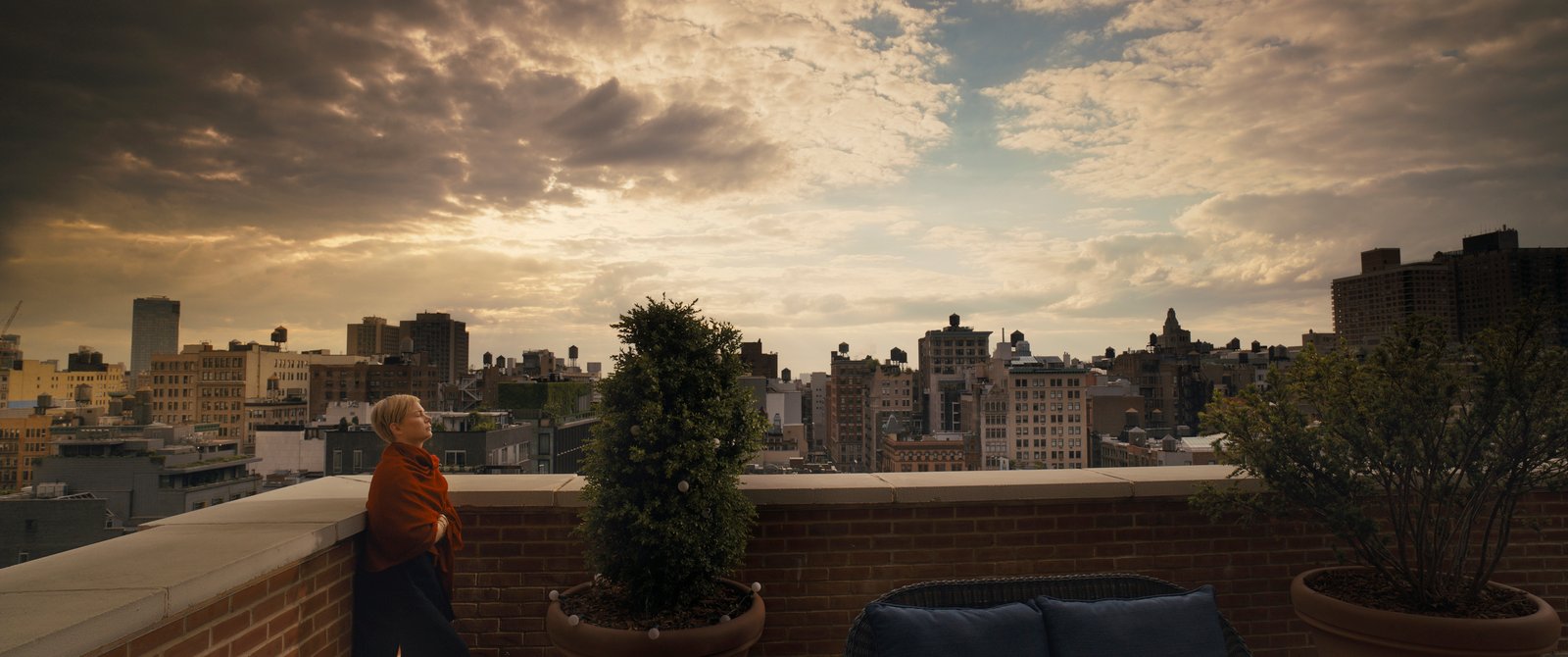 After the Wedding — NYC rooftop, wide shot