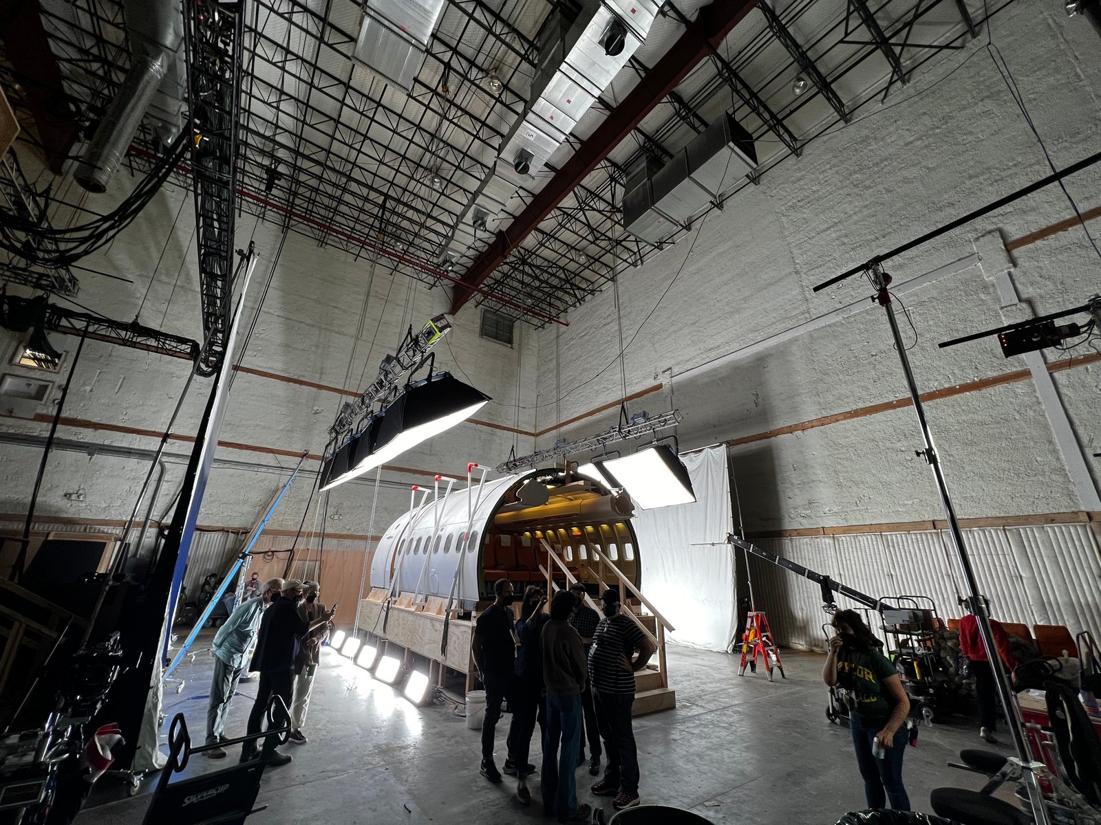 Plane fuselage rig in build — The Crowded Room (Apple TV+)