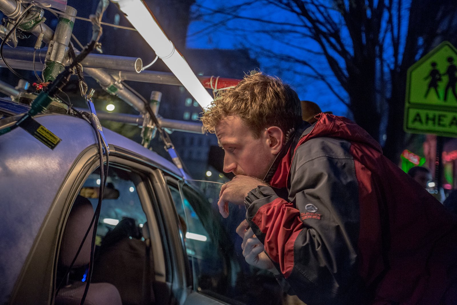 Car rig staged for night-exterior NYC photography — Nerve
