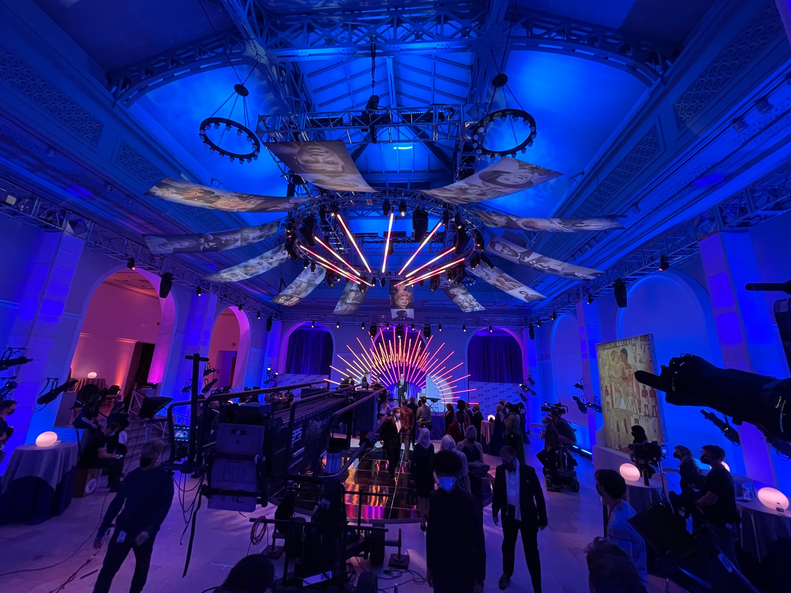 Bros — wide of the Newark Museum gala set under stage lighting